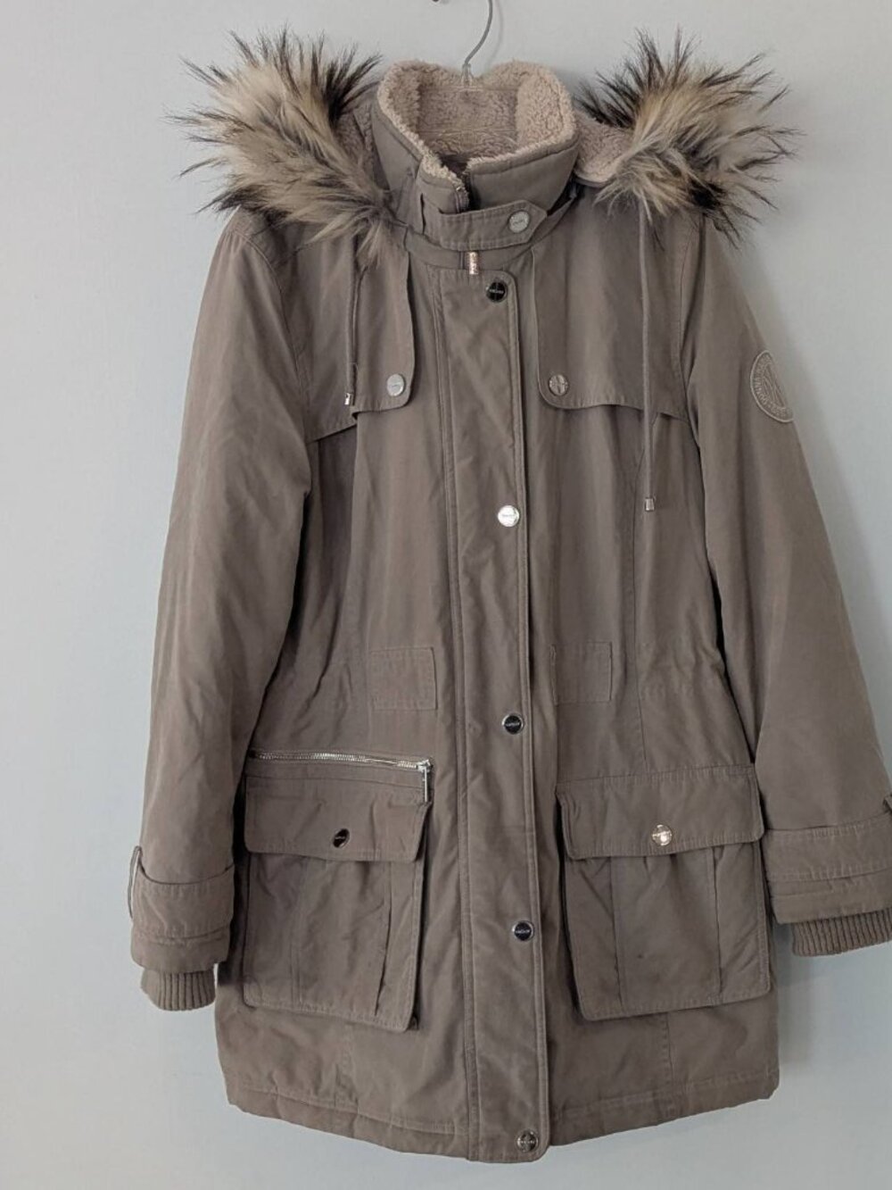 DKNY Anorak Coat faux fur hooded